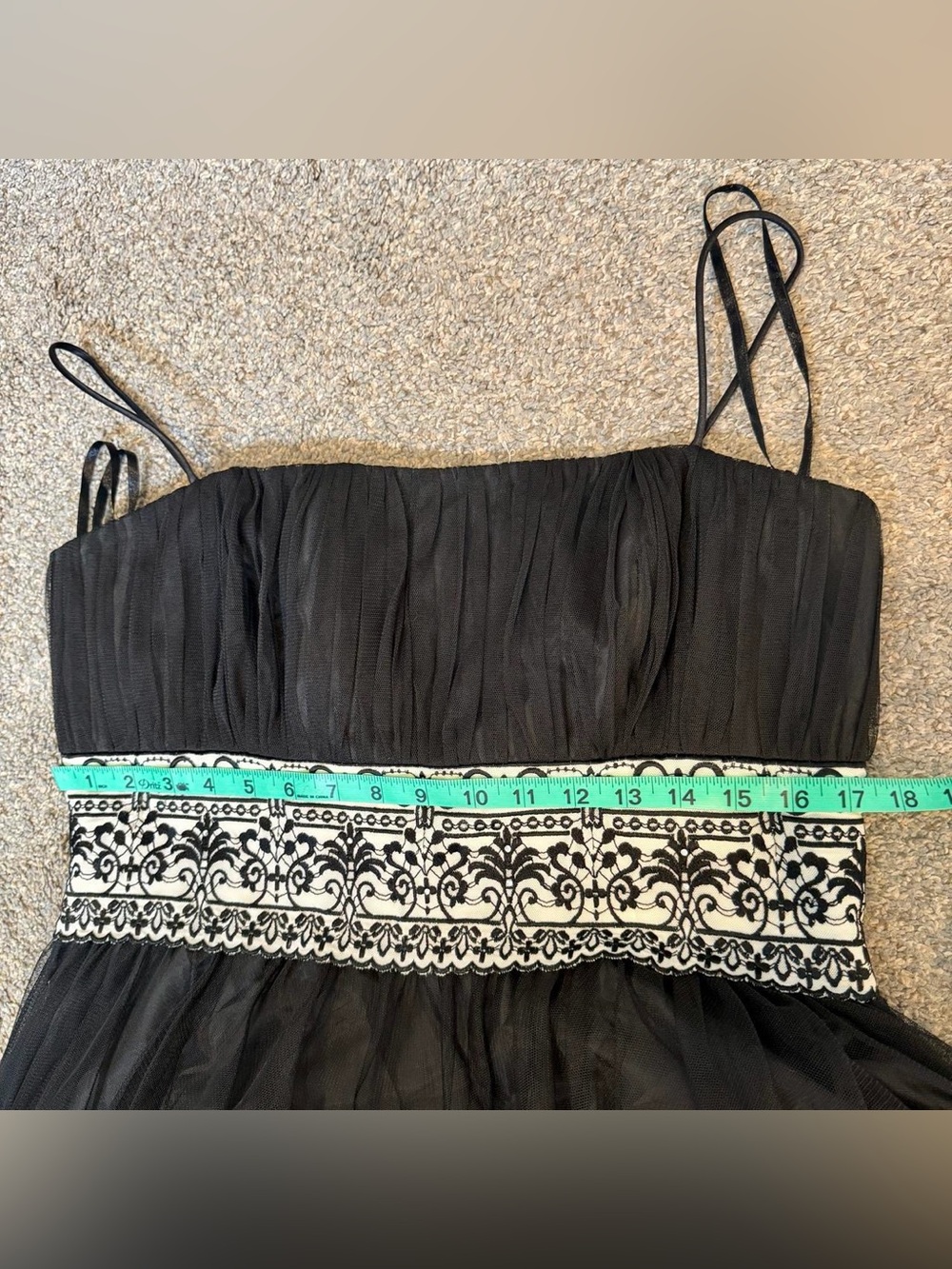 90s Black Tulle A-Line Formal Cocktail Midi Dress With Embroidered Sash - Sz 14 - Picture 6 of 6